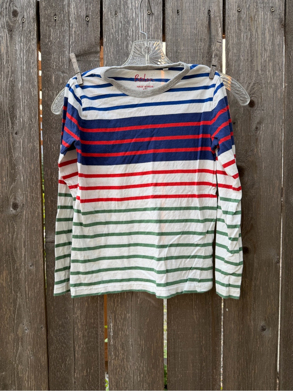 Kids 8-8y Boden Striped Long-Sleeve Tee in Navy, Red, Green & White